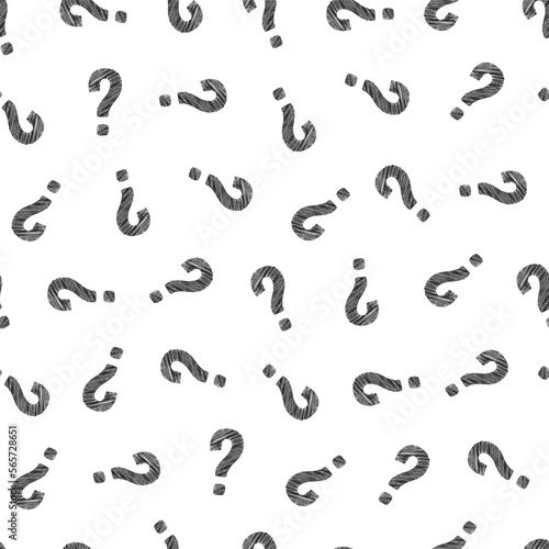 Question mark seamless pattern. Repeating interrogation patern. Hand drawn black simple icon on white sample background. Repeated modern wallpaper for design prints. Repeat swatch. Vector illustration