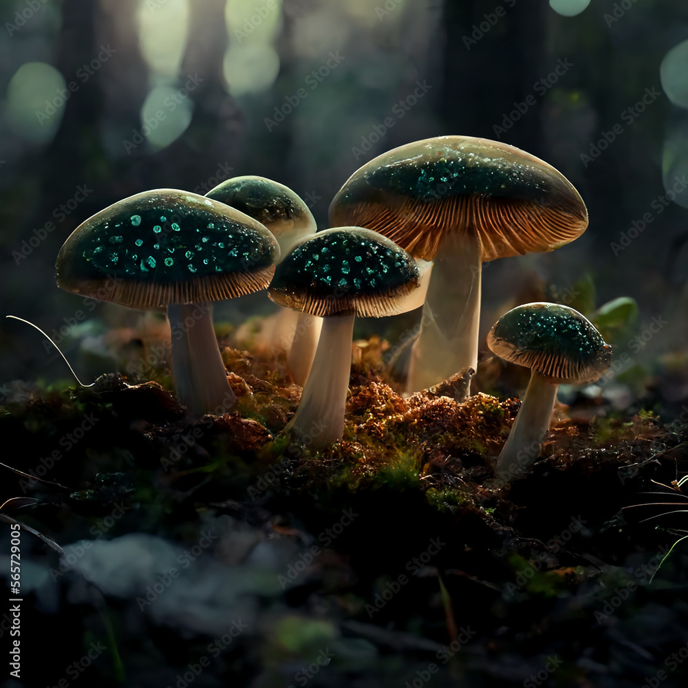 Fototapeta premium Mushrooms microworld. Generative AI, Generative, AI.