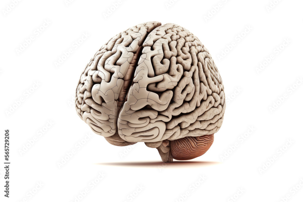 Obraz premium Model of human brain on white background. Profile view. Intelligence concept. the complexity of the human mind. Generative AI