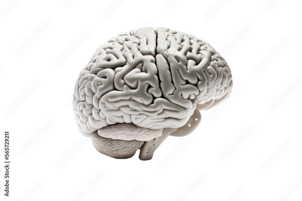 Model of human brain on white background. Profile view. Intelligence concept. the complexity of the human mind. Generative AI Model of human brain on white background. Profile view. Intelligence concept. the complexity of the human mind. Generative AI