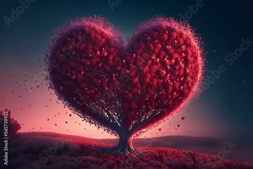 Heart tree. Red heart shaped tree. Valentine background