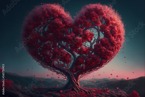 Heart tree. Red heart shaped tree. Valentine background 2