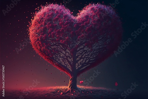 Heart tree. Red heart shaped tree. Valentine background 1