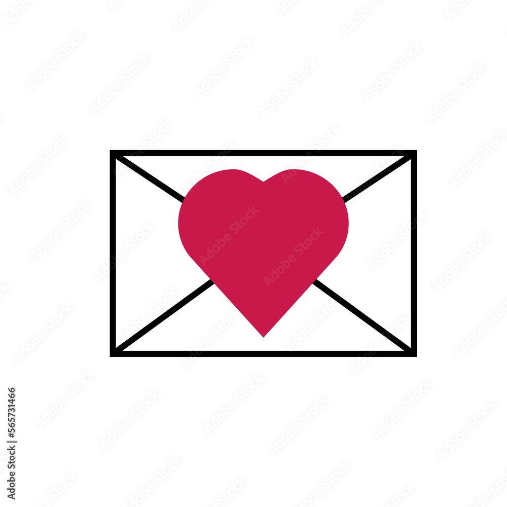 simple flat closed black line envelope with red heart simple flat closed black line envelope with red heart