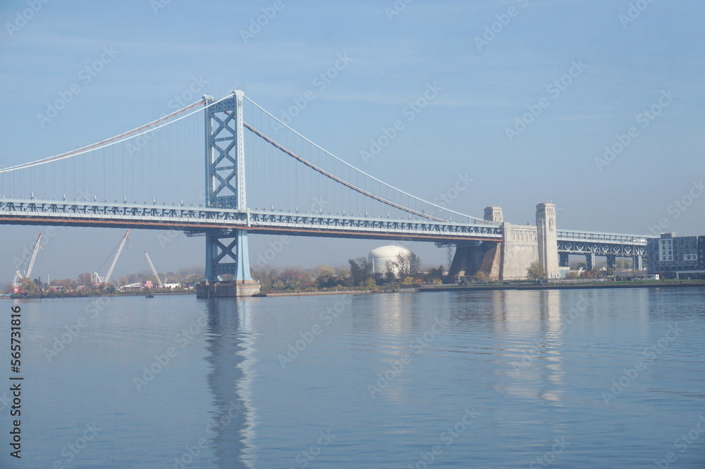 Bridge over The Delaware River on Sunny Day with Blue Sky