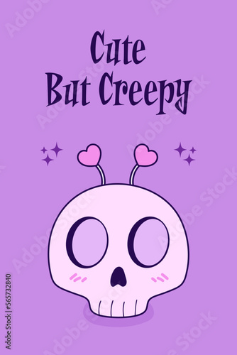 Cute but creepy. Alternative Valentine card. Horror clipart. Spooky love. Kawaii pastel goth style. Lovely skull. Poster, print, wallpaper.