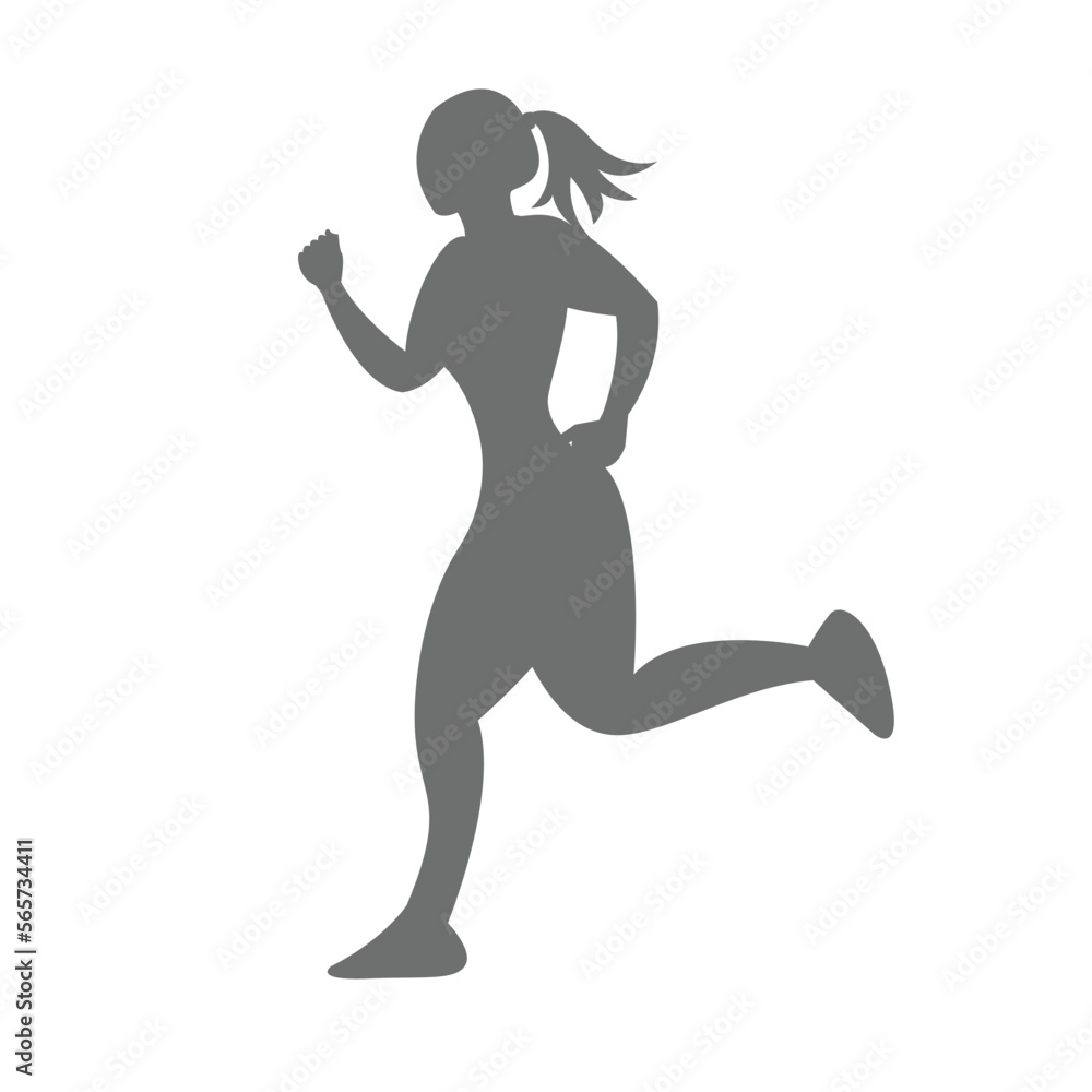 Runner. Silhouette of a gray running girl.
