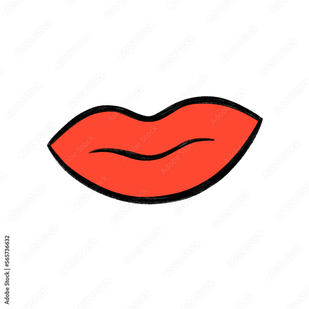 Doodle Red lips. Valentine's day. Hand drawn illustration for card, poster, stikers design, print on t shirt, cup, beauty cosmetic logo. Feminism concept Doodle Red lips. Valentine's day. Hand drawn illustration for card, poster, stikers design, print on t shirt, cup, beauty cosmetic logo. Feminism concept