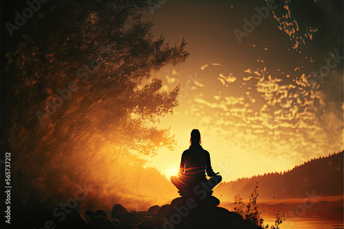 silhouette of a person meditating in the sunset © Ahmed