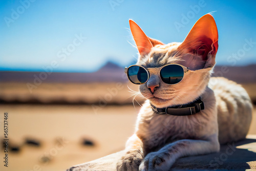 Cute cat with sunglasses. Generative AI.