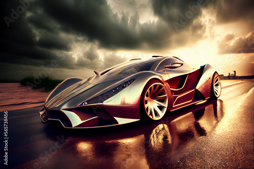 Futuristic hi tech sports car. Modern future car. Futuristic concept. Generative AI.