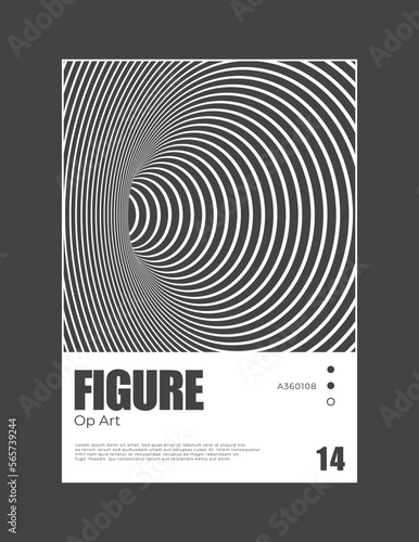 Op style poster geometric abstract background. Vision illusion. Flyer, presentation, brochure, banner, poster design. Futuristic geometric composition. Vector illustration concept