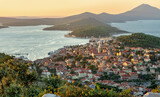 scenic view of the croatian losinj islands in the kvarner gulf at sunset from above
