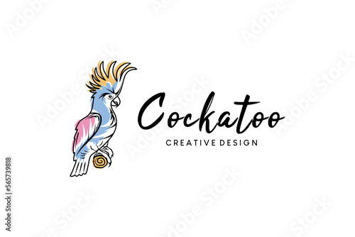 Hand drawn creative abstract cockatoo logo design