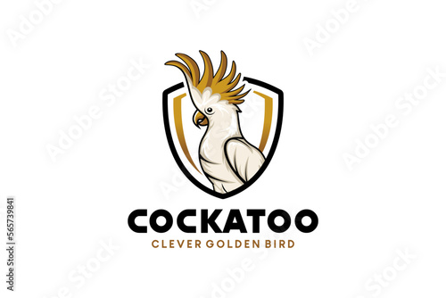 Golden cockatoo shield logo vector illustration design