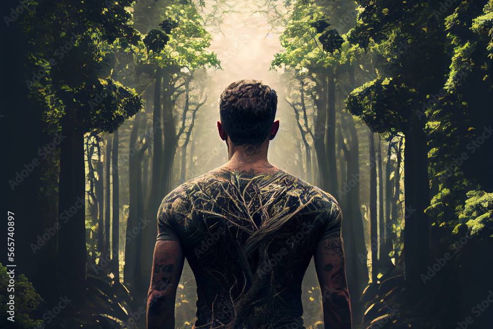 Mann im Wald, Generative AI - obrazy, fototapety, plakaty 