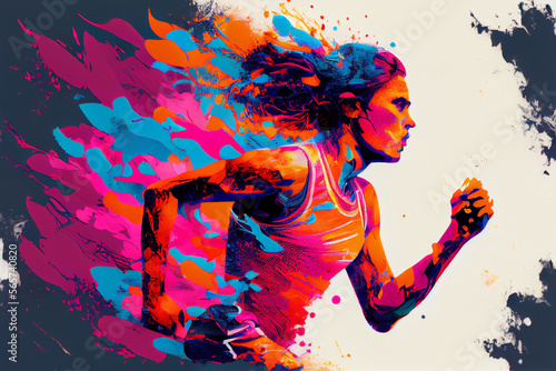 Person rennt in neonfarben zum Wettkampf, Generative AI