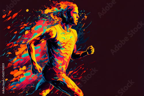 Person rennt in neonfarben zum Wettkampf, Generative AI
