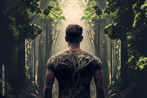 Mann im Wald, Generative AI photo