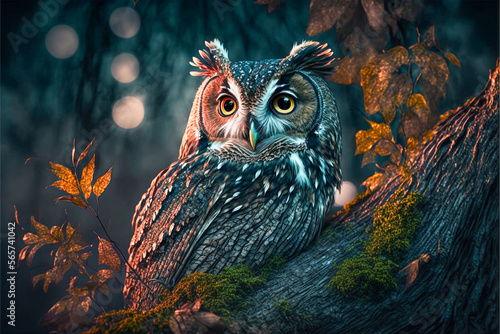Owl in a night forest