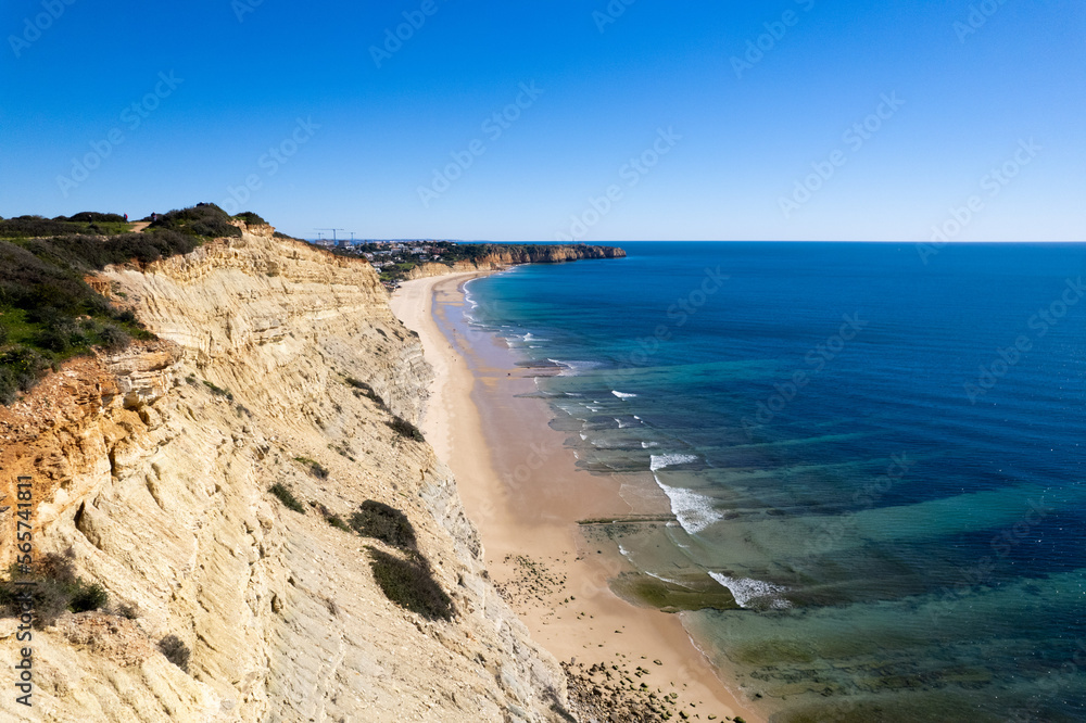 Algarve Region Portugal. Lagos looking over to Praia Da Luz Beach. Beautiful Blue Skies