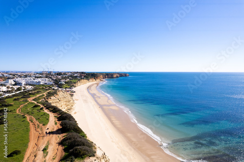 Algarve Region Portugal. Lagos looking over to Praia Da Luz Beach. Beautiful Blue Skies