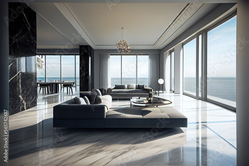 Large modern luxury living room interior. Generative AI.