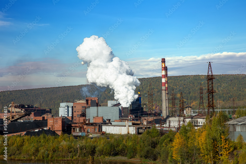 Metallurgical plant. Environmental problem of environmental pollution. Emission of smoke Blast Furnace