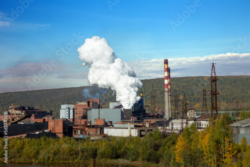 Metallurgical plant. Environmental problem of environmental pollution. Emission of smoke Blast Furnace