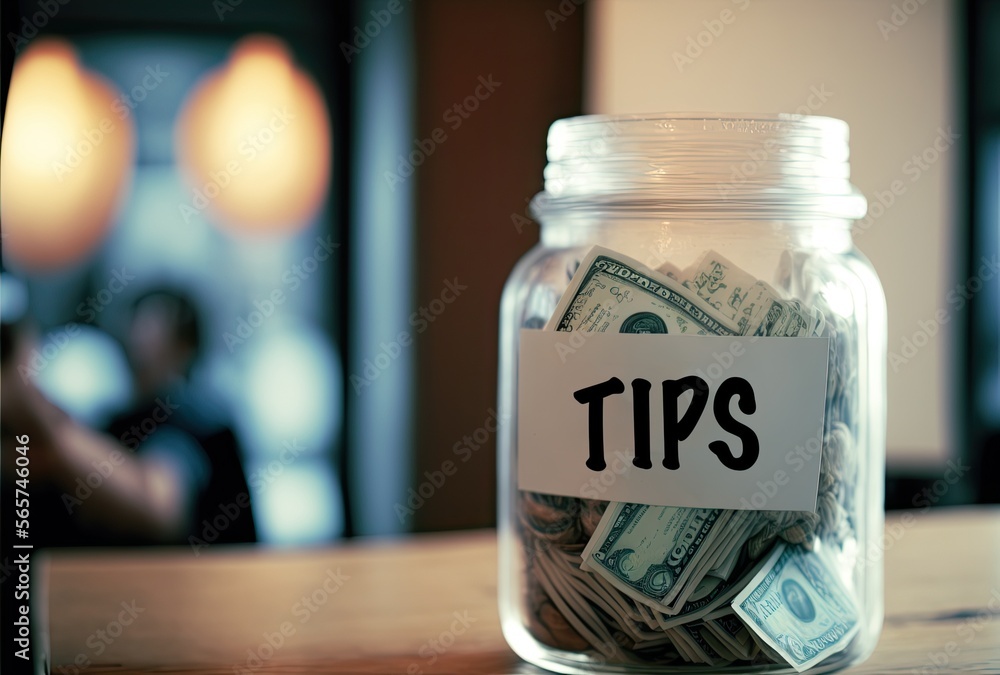 Tip Jar Sitting on a Coffee Bar Counter (Generative AI) Tip Jar Sitting on a Coffee Bar Counter (Generative AI)