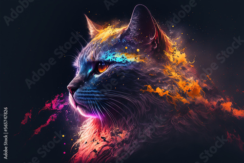 Cosmic cat, color splashes, Generative Ai © Mighty