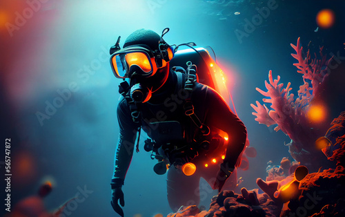 Scuba Diving Sport Background. Illustration AI Generative