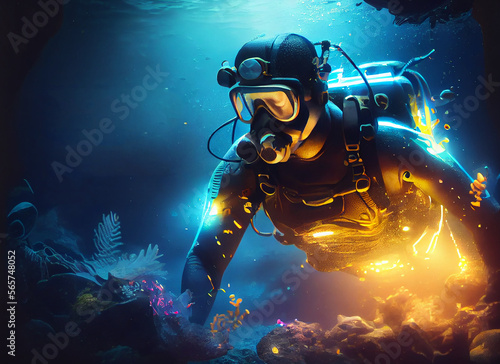Scuba Diving Sport Background. Illustration AI Generative