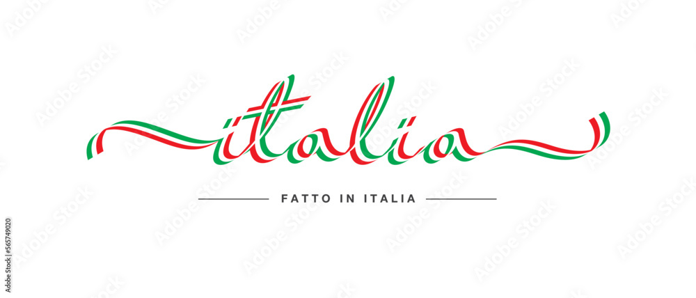 Made in Italy on Italian language new modern handwritten ribbon shaped calligraphy typography lettering isolated on white background logo Made in Italy on Italian language new modern handwritten ribbon shaped calligraphy typography lettering isolated on white background logo