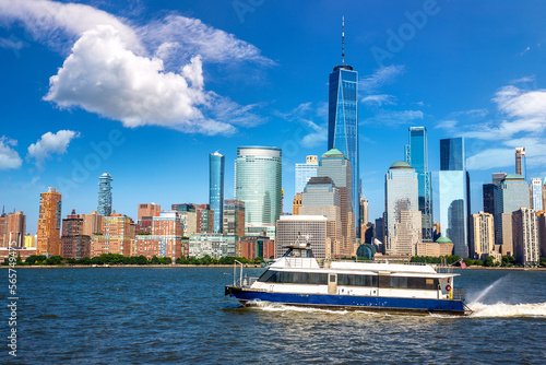 Ferry boat against Manhattan