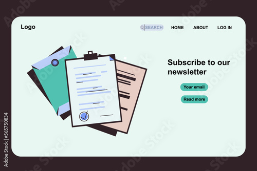 Subscribe email newsletter vector banner. Email marketing, internet advertising concepts. business correspondence,letters, instant messengers, online communication. Subscribe newsletter concept