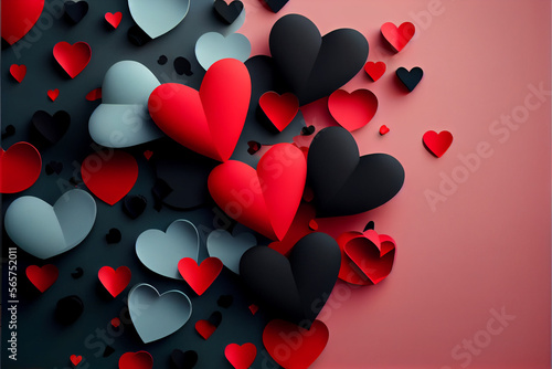 Abstract red and black illustration of hearts romantic background wallpaper made with generative AI