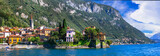 One of the most beautiful lakes of Italy - Lago di Como. panoramic view of beautiful Varenna village, popular tourist attraction