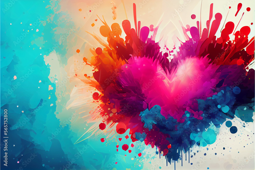 Colorful abstract watercolor background with heart and color explosion made with Generative AI