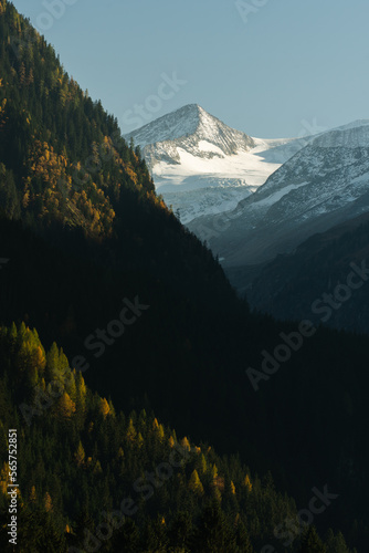 Autumn colors and snow capped mountains