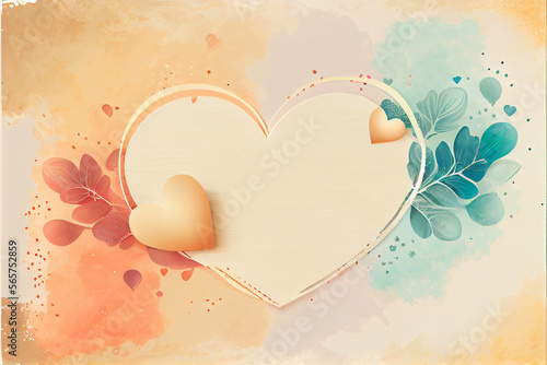 Romantic abstract pastel background with heart and nature elements made with Generative AI