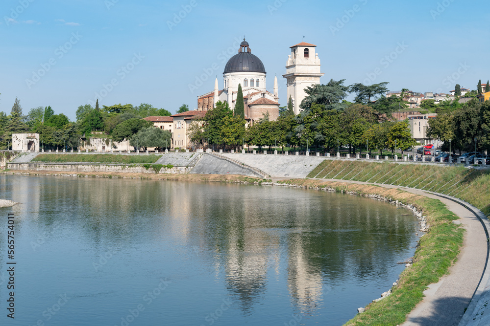 St Giorgio church sitting on the banks of the Fiume Adige in Verona, Italy