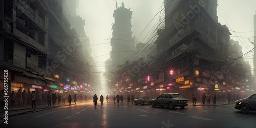 Asian city in cyberpunk style. Streets with a view to the future © Korney