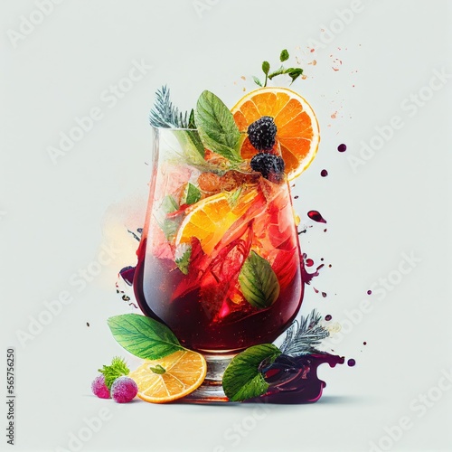 Fruity cocktail beverage in glass with fruit, Generative AI