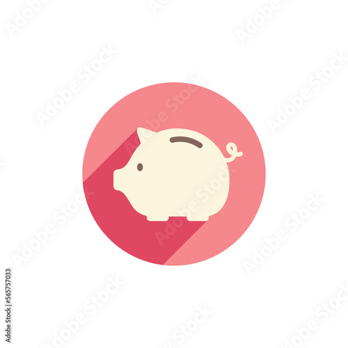 Piggy bank flat style vector icon with long shadow