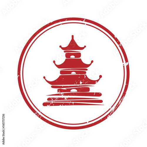 Chinese pagoda round grunge rubber vector stamp