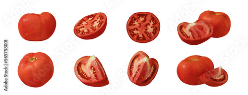 Fruit and healthy food concept. Tomatoes isolated on transparent background. 3d rendering illustration. PNG format