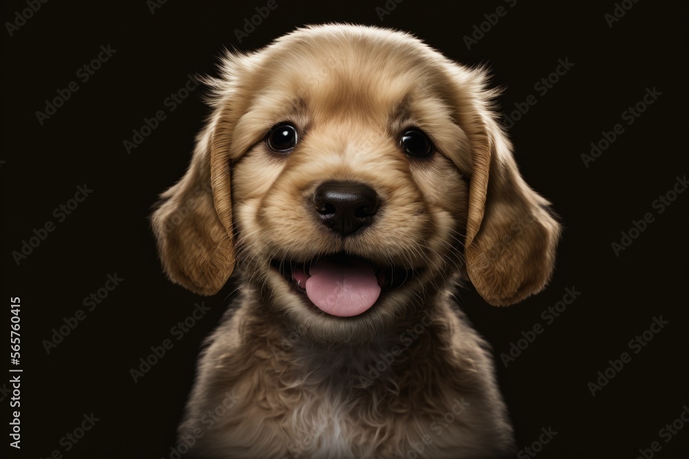 Happy dog smiling , cute puppy, happy pet, vet day, black background, Generative AI