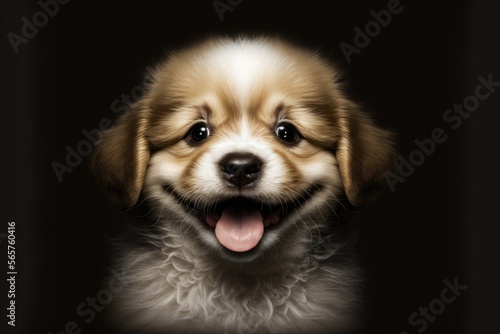 Happy dog smiling , cute puppy, happy pet, vet day, black background, Generative AI