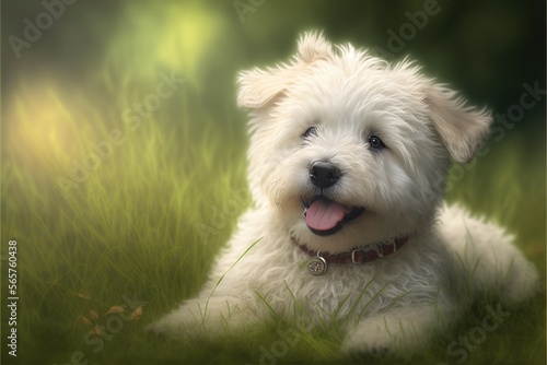 Happy dog smiling , cute puppy on lawn, happy pet, vet day, Generative AI
